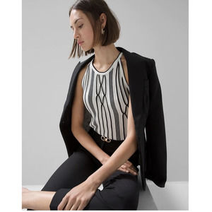 WHITE HOUSE BLACK MARKET Black + White Pleated Sweater Halter Top XL NWT
